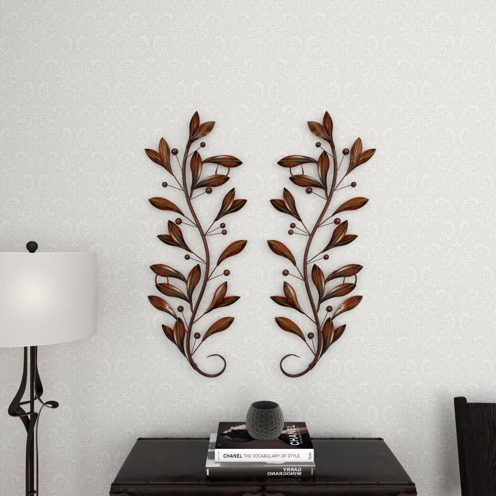 Brown Metal Leaf Wall Sculpture Set of 2