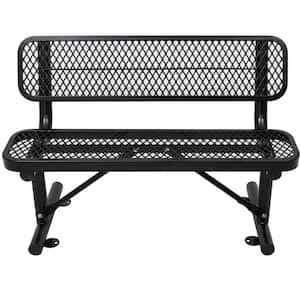 48 in. Black Metal Outdoor Bench with Backrest