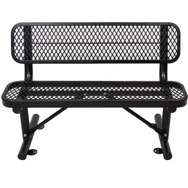 Amucolo 48 in. Black Metal Outdoor Bench with Backrest