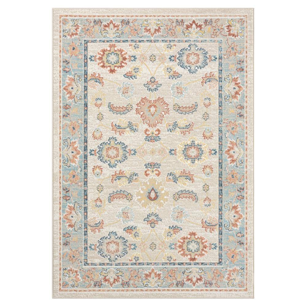 Iviana Ivory/Blue 5 ft. 3 in. x 7 ft. 6 in. Contemporary Power-Loomed Borde