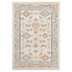 Iviana Ivory/Blue 7 ft. 10 in. x 9 ft. 10 in. Contemporary Power-Loomed Border Rectangle Area Rug