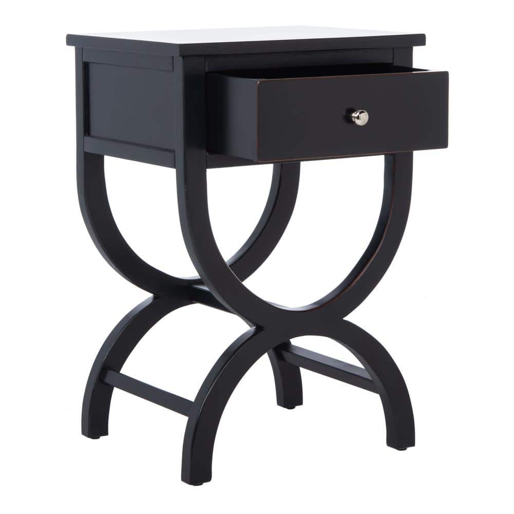 Safavieh Transitional Black Wood and Metal Nightstand with Storage