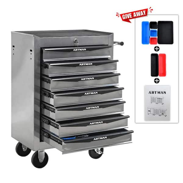 20 in. W x 13 in. D 7-Drawer Silver Steel Rolling Tool Cabinet