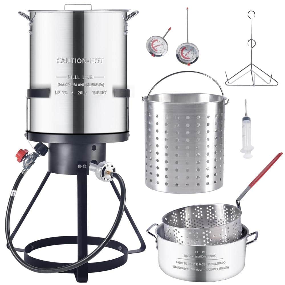 Turkey Fryer TOP OF THE LINE Stainless Steel 44 Quart (11 Gallon) Oversized  Complete Deep Fry Kit For Turkeys Up to 13.5” in Diameter Everything is