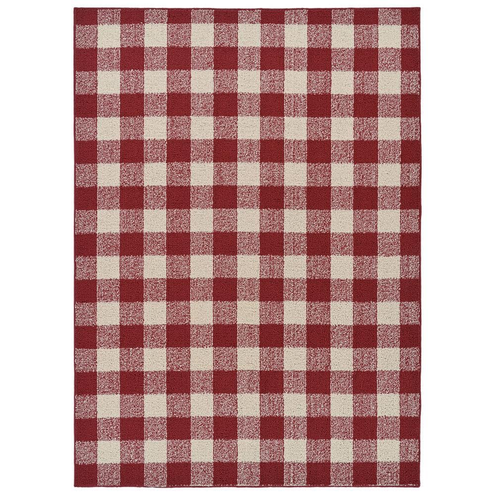 Reversible Tufted Buffalo Plaid 5' x 7' Red Synthetic Rug