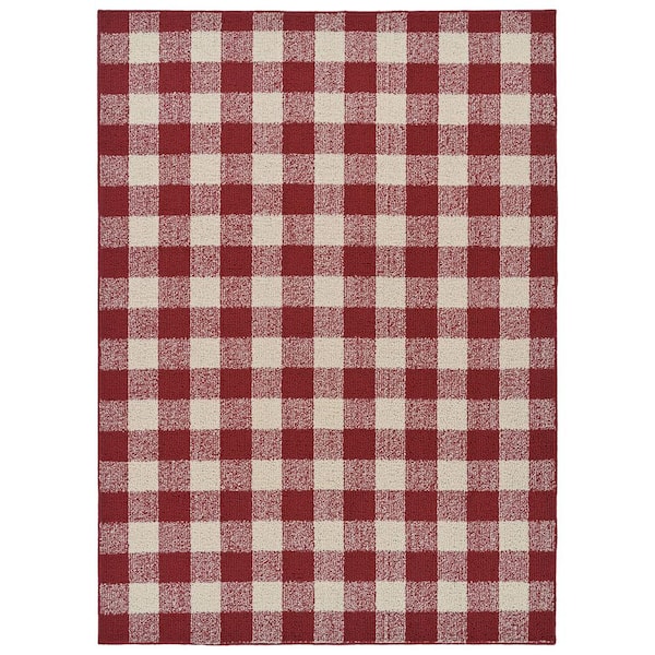 Garland Rug Country Living Chili/Ivory 5 ft. x 7 ft. Buffalo Plaid Indoor/Outdoor Area Rug