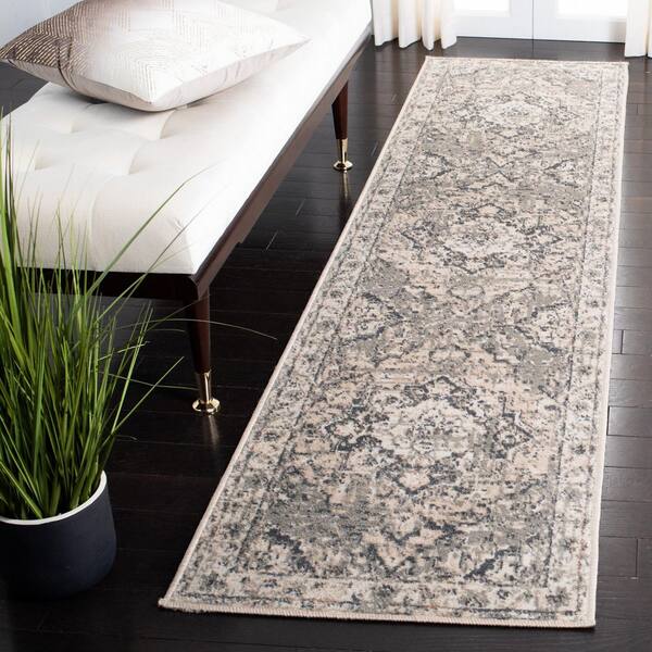 Pyramid 2 ft. x 7 ft. Ivory/Gray Ornate Border Runner Rug
