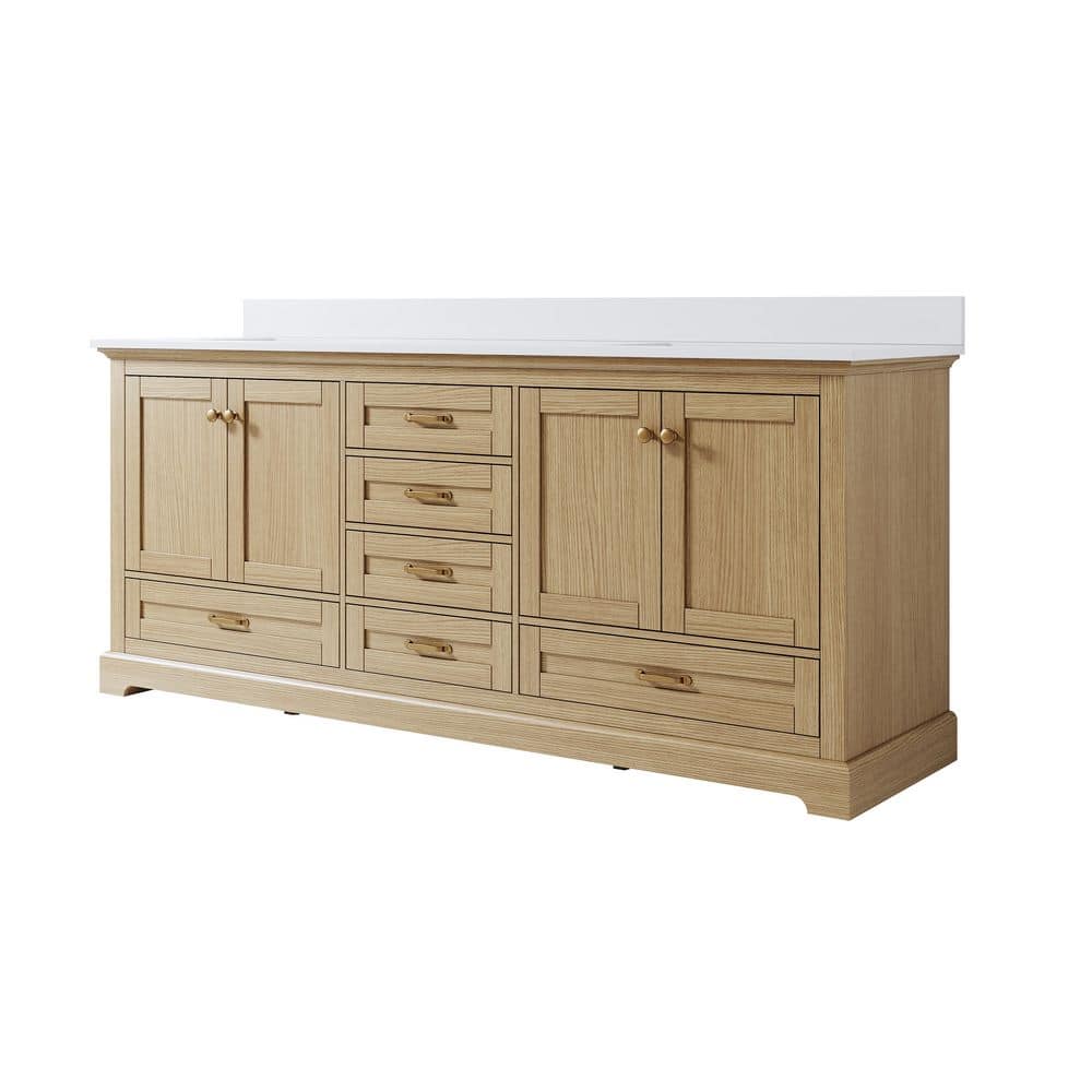 LVD 80 in. Freestanding Solid Wood Oak Bath Vanity with White Cultured Marble Top Assembled, Soft-close Door and Drawer price history on PriceWatchPro