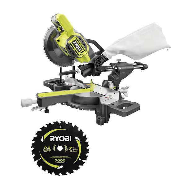 RYOBI PBT01B-A067101 ONE+ 18V Cordless 7-1/4 in. Sliding Compound Miter Saw (Tool Only) with Extra 7-1/4 in. Blade (1-Piece) - 1