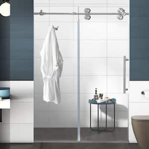 60 in. W x 76 in. H Sliding Frameless Shower Door in Nickel Finish Hardware with Clear Glass Hook and Buffer Strip