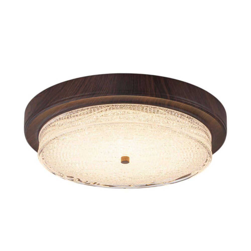 23.62 in. 28-Watt Walnut Nordic Round Integrated LED Semi-Flush Mount with Crystal Sand Glass Shade price history on PriceWatchPro