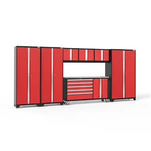 Bold Series 7-Piece 24-Gauge Stainless Steel Garage Storage System in Deep Red (174 in. W x 77 in. H x 18 in. D)