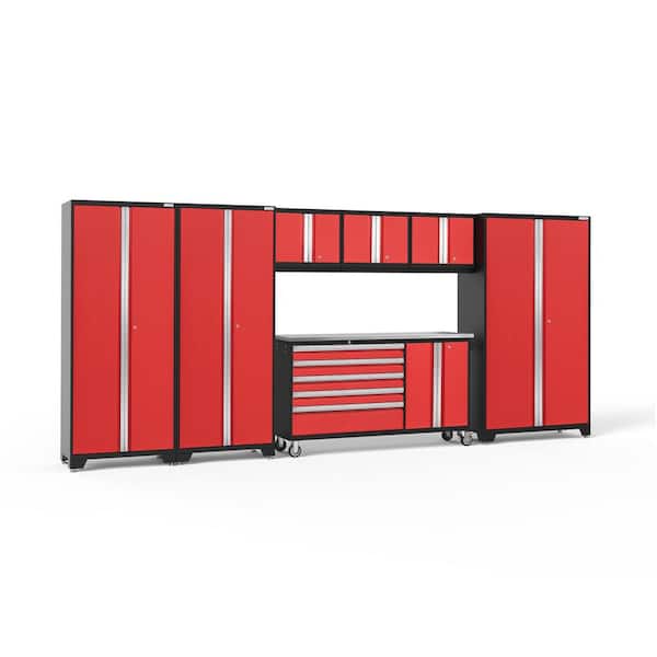 NewAge Products Bold Series 7-Piece 24-Gauge Stainless Steel Garage Storage System in Deep Red (174 in. W x 77 in. H x 18 in. D)