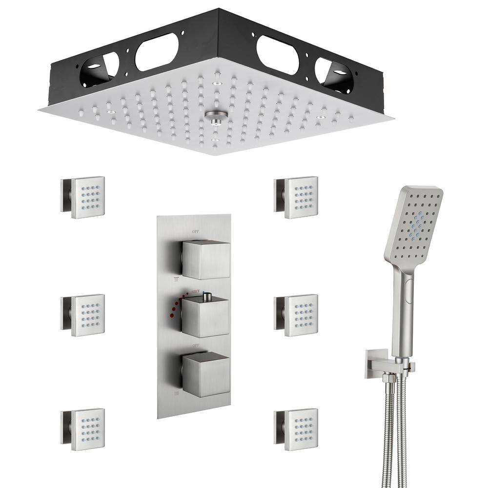 Mondawe Luxury Thermostatic LED 4-Spray Patterns 12 In. Flush Ceiling ...