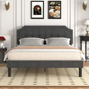 Queen Size Bed Frame with Headboard Upholstered Platform Bed with Sturdy Wood Slat Support Gray 60.03 in. W