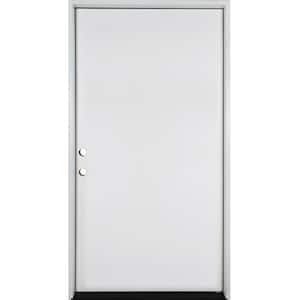 42 in. x 80 in. Reliant Series Flush RHIS White Primed Smooth Fiberglass Prehung Front Door with Composite 4-9/16 Frame
