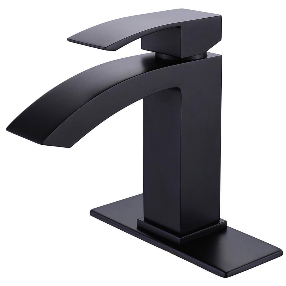 Waterfall Single Hole Single-Handle Low-Arc Bathroom Faucet with Deck Plate