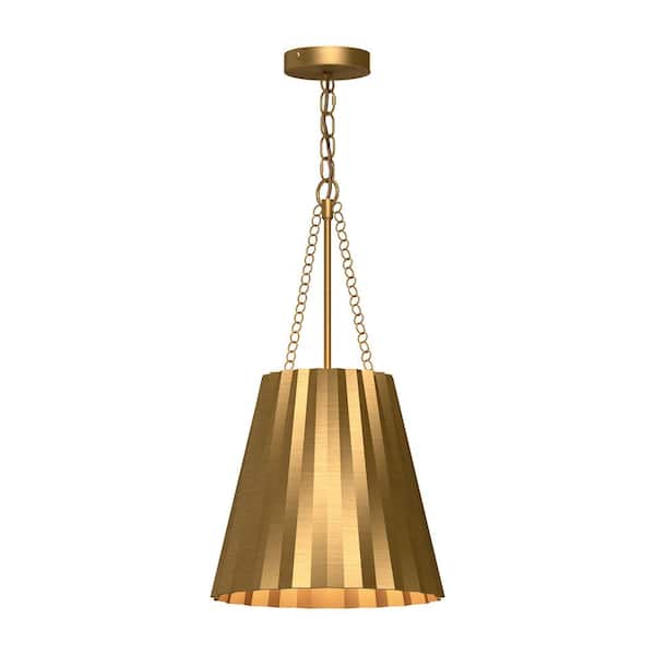 Plisse 12 in. 1 Light 60-Watt Aged Gold Pendant Light