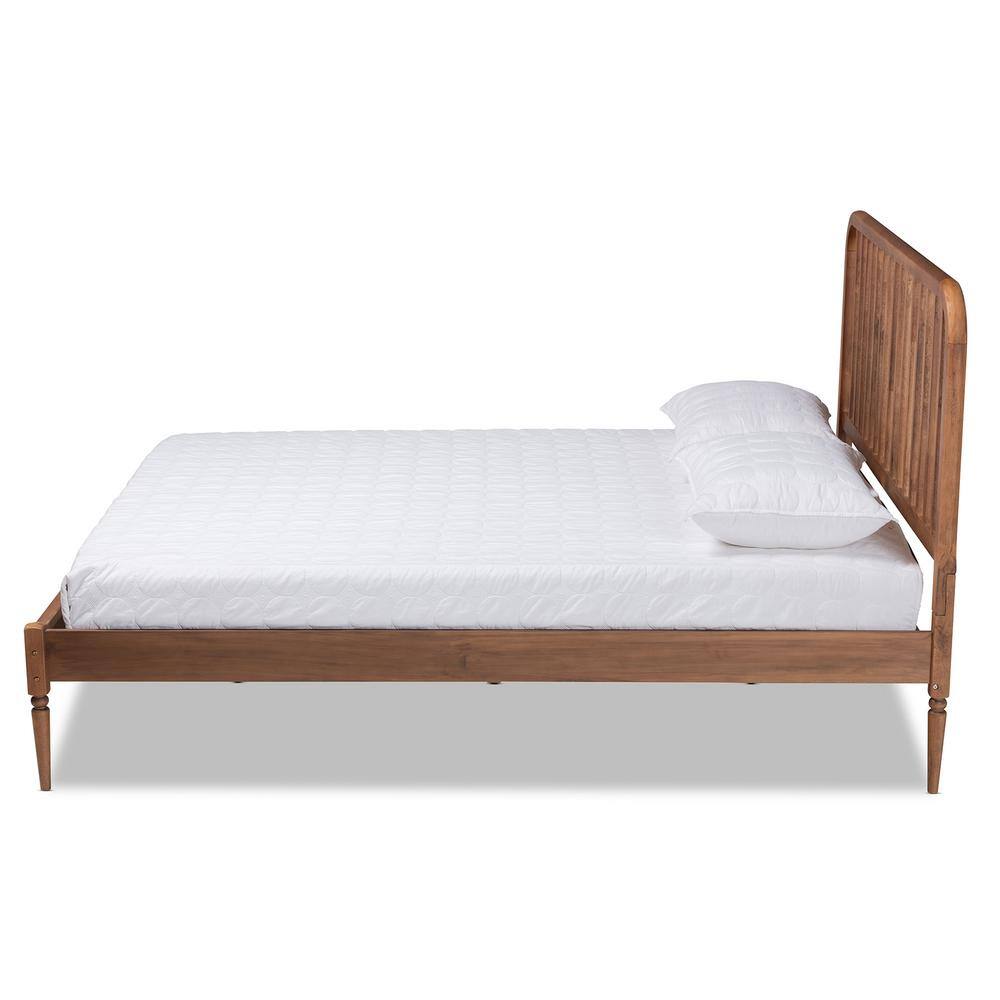 Walnut Brown Wood Queen Platform Bed with Tufted Upholstered Headboard