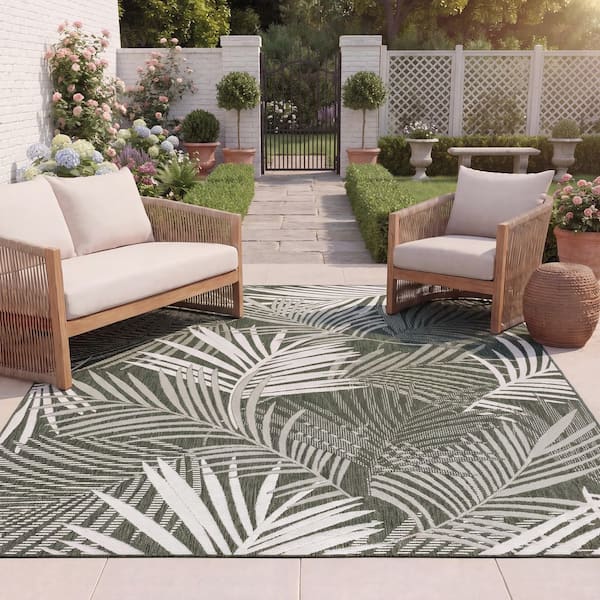 Beach House 8 ft. x 10 ft. Green/Ivory Leaf BHS264Y Area Rug