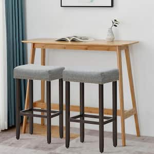 Gray Backless 29 in. Wood Nailhead Saddle Bar Stool with Fabric Seat (Set of 2)