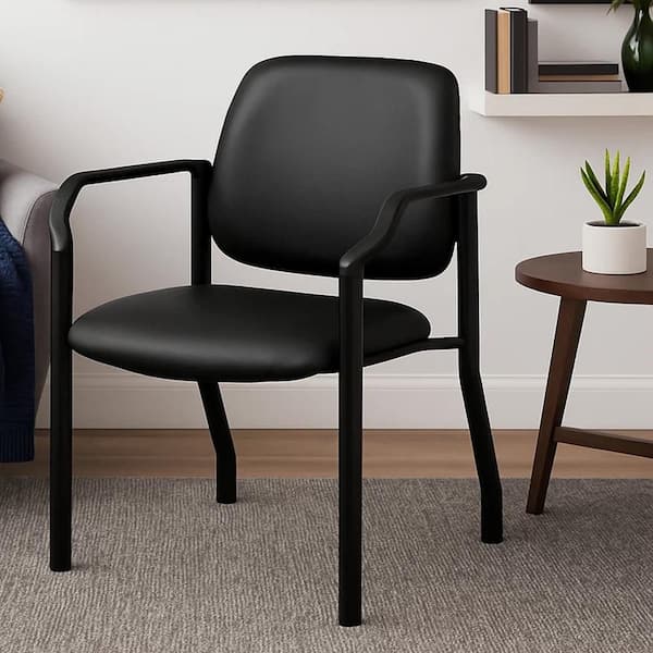 Benjara Anna Vinyl Upholstered Ergonomic Guest Chair in Black and
