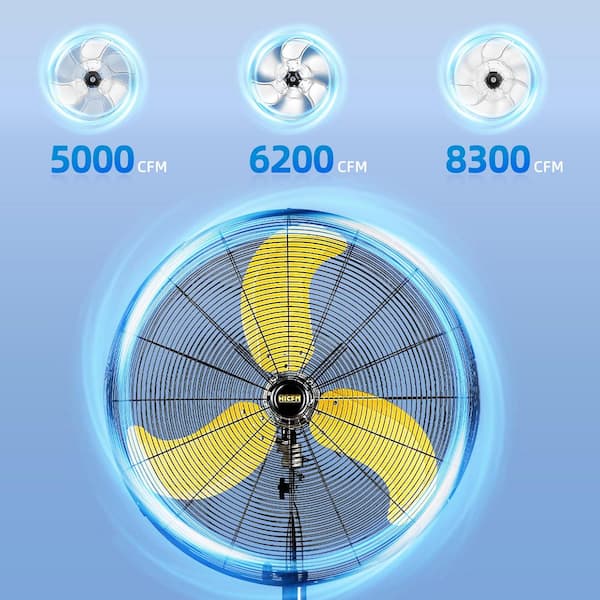 30 in. 3 Fan Speeds Pedestal Oscillating Fan in Yellow with Wheels, Adjustable Height Commercial or Industrial Fan