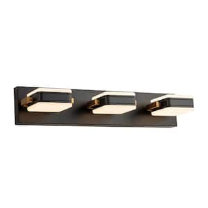 Payson 21.8 in. Modern Black Square Linear Integrated LED Bathroom Vanity Light over Mirror Rotatable Wall Light