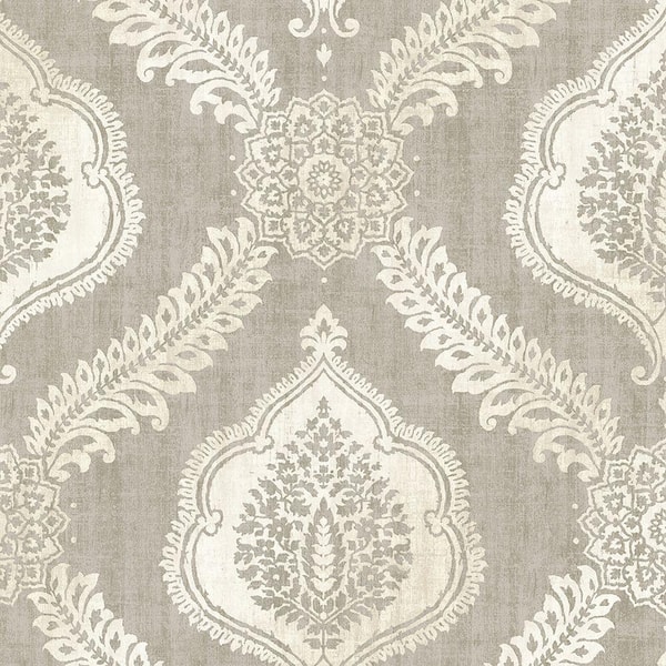 Kenneth James Zoraya Taupe Damask Paper Strippable Wallpaper (Covers 56.4 sq. ft.)