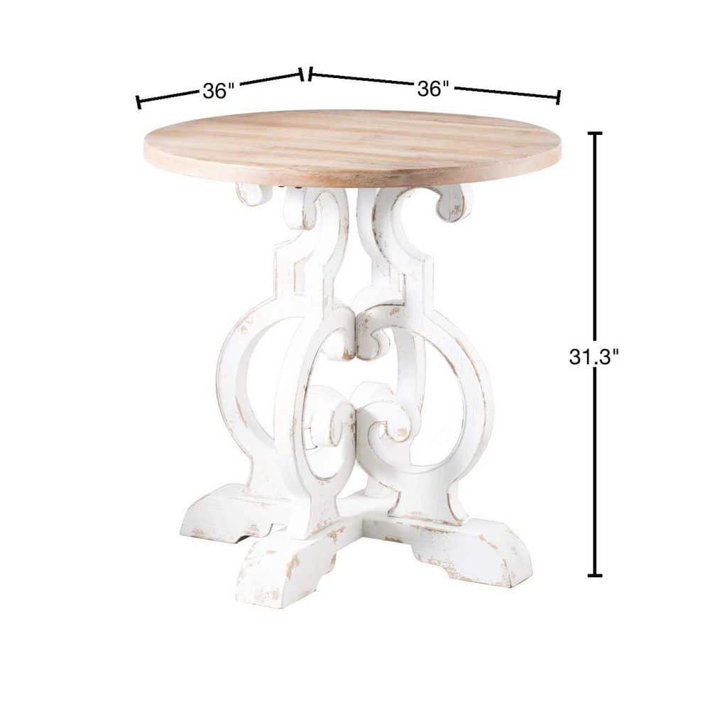 Natural Wood Round Dining Table with White Pedestal Base