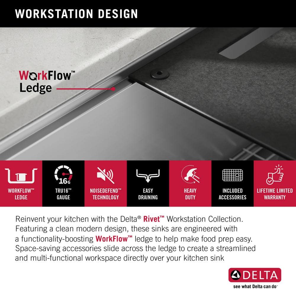 Delta 23" Stainless Steel Undermount Workstation Kitchen Sink