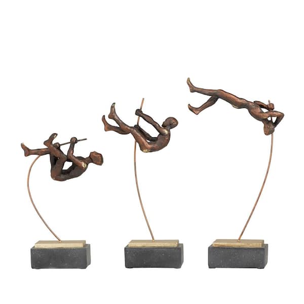 Litton Lane Bronze Polystone Pole Vaulting People Sculpture (Set of 3)