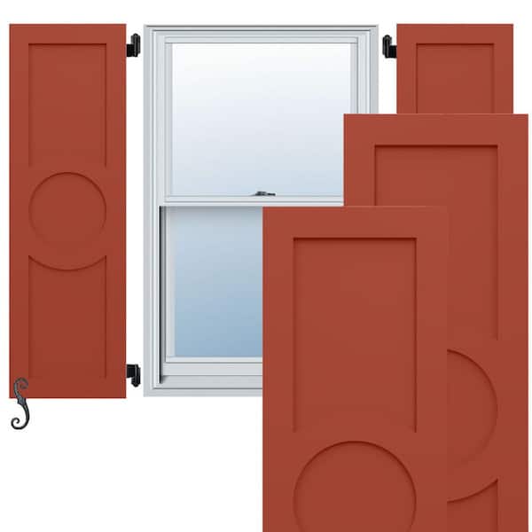 Ekena Millwork EnduraCore Center Circle Arts and Crafts 12 in. W x 48 in. H Raised Panel Composite Shutters Pair in Colorful Leaves