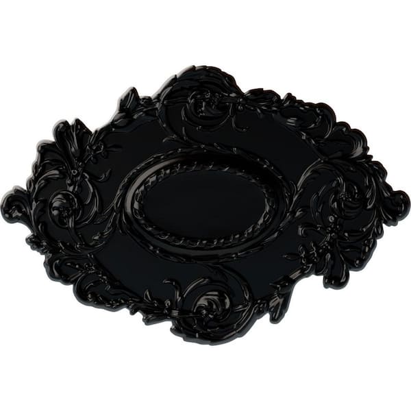 Ekena Millwork 30-3/8" W x 20-3/4" H x 1" Kinsley Flowing Leaf Urethane Ceiling Medallion, Hand-Painted Jet Black
