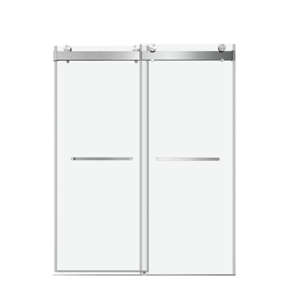 55-60 in. W x 76 in. H Double Sliding Frameless Shower Door in Brushed Nickel with 3/8 in. Thick Tempered Glass price history on PriceWatchPro