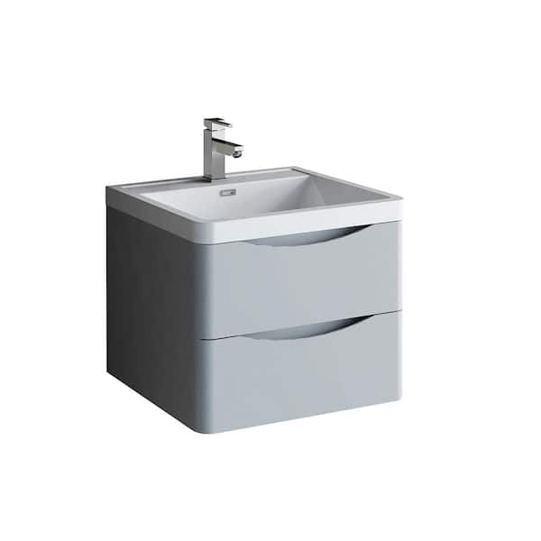 Fresca Tuscany 24 in. Modern Wall Hung Vanity in Glossy Gray with Vanity Top in White with White Basin