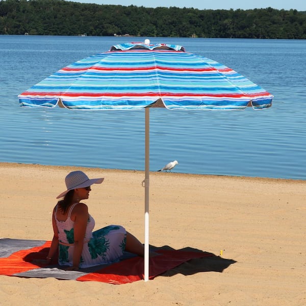 【BRICK】PARASOL WAVES SUNSET TEE 6ft Beach Umbrella Wide Thatched Yard Crank Tilt Shade