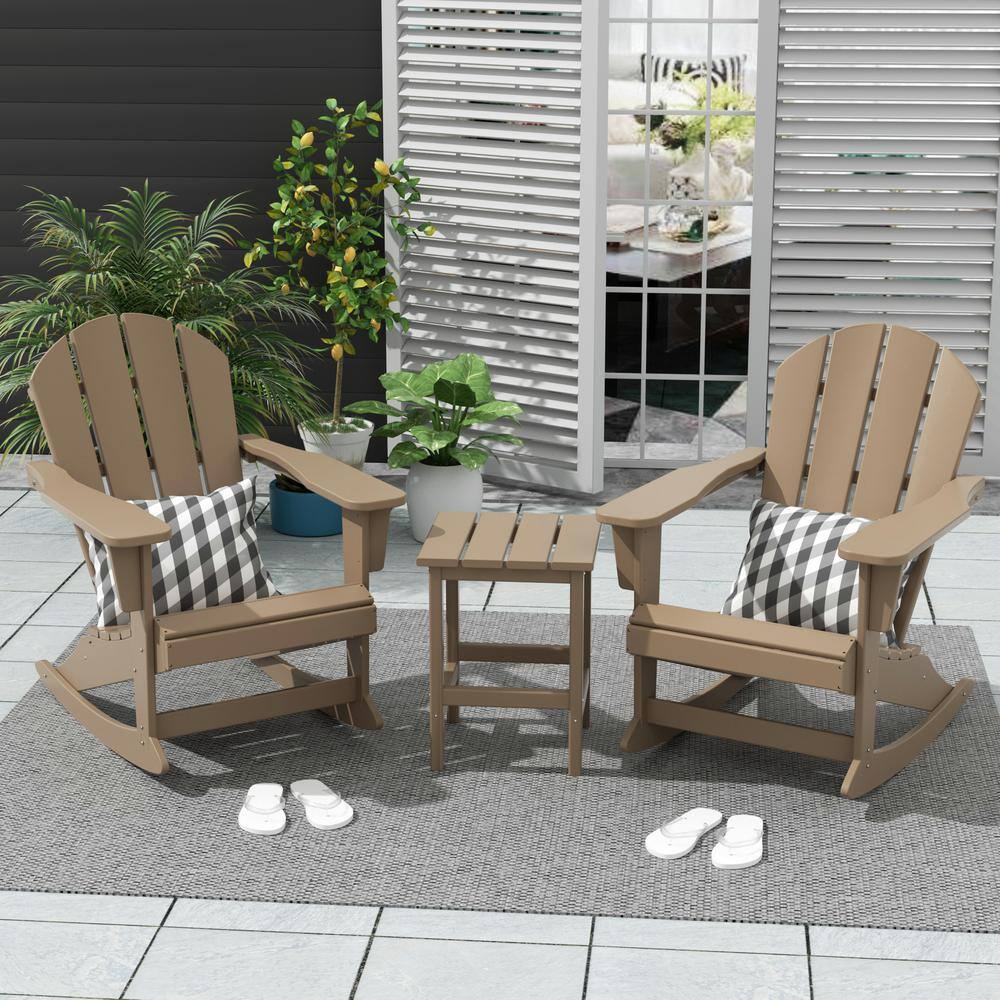 Eco-Friendly Weathered Wood Poly Adirondack Rocking Chair Set for 2
