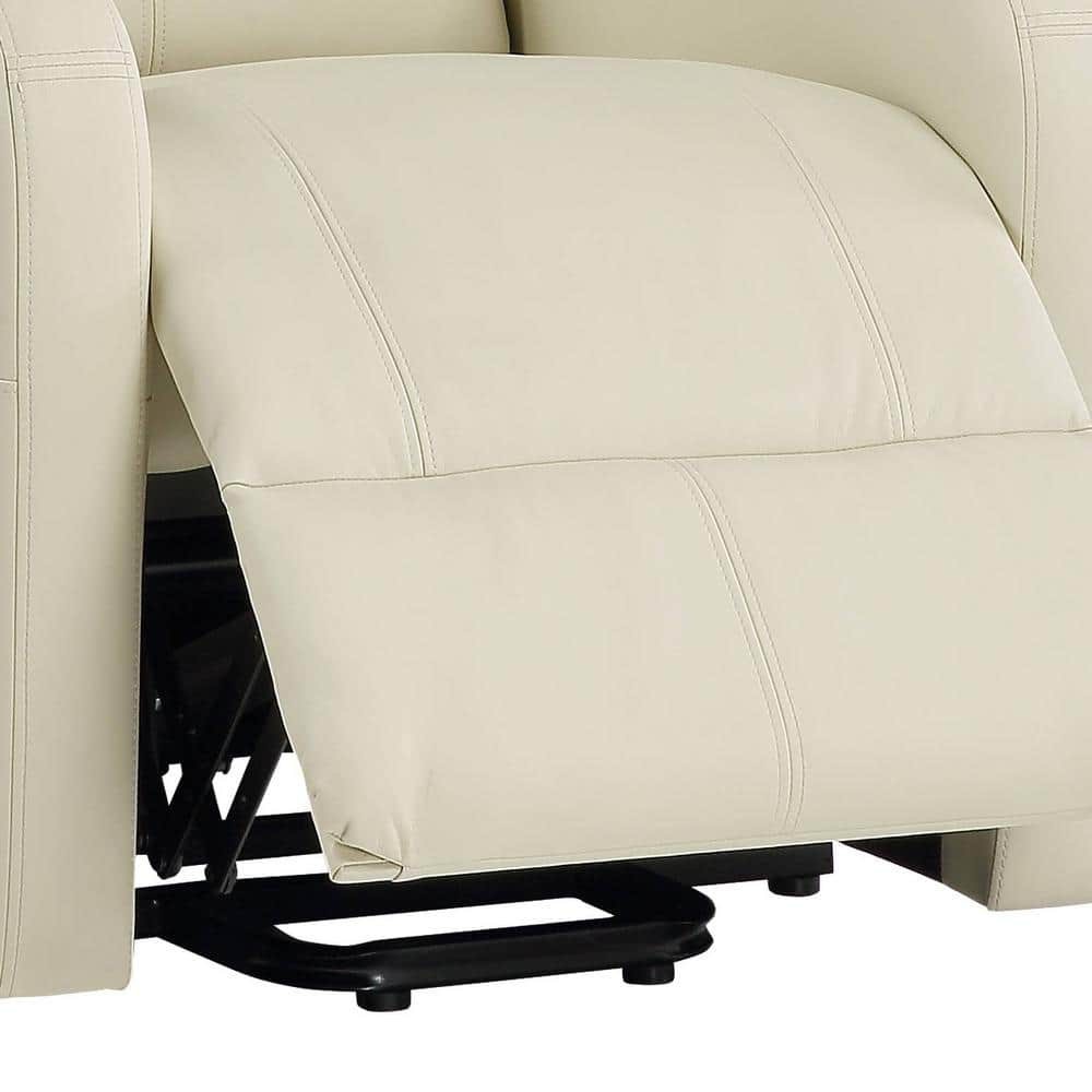 Beige 28'' PU Leather Swivel Recliner with Lift and Wood Accents