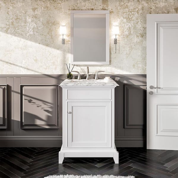 Eviva Elite Princeton 24 in. Single Sink White Bath Vanity with White Carrara Marble Top (Assembled)