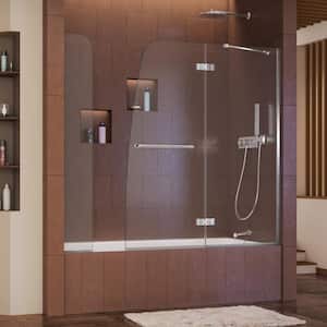 Aqua Ultra 57 to 60 in. x 58 in. Semi-Frameless Hinged Tub Door with Extender in Chrome