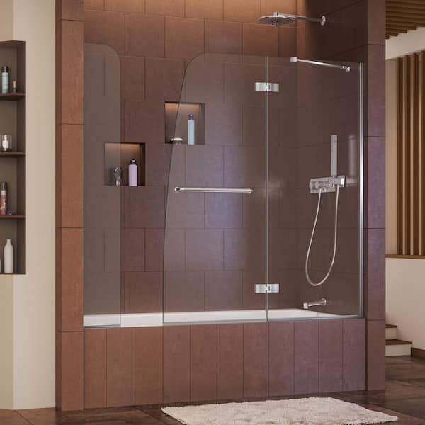 DreamLine Aqua Ultra 57 to 60 in. x 58 in. Semi-Frameless Hinged Tub Door with Extender in Chrome