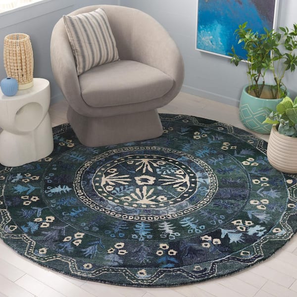 Anatolia 6 ft. x 6 ft. Navy/Beige Traditional Abstract Round Area Rug