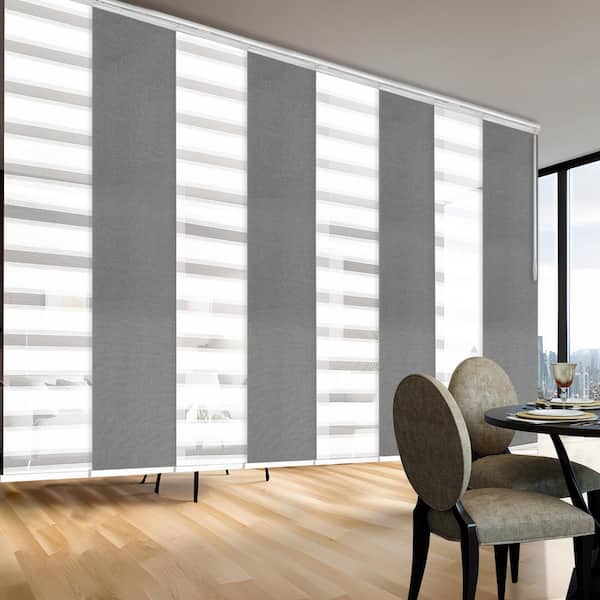 EMOH Umber 130 in. - 175 in. W x 94 in. L Adjustable 8- Panel White Double Rail Panel Track with 23.5 in. Slates