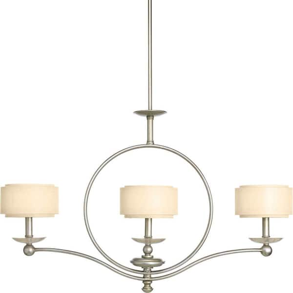 Progress Lighting Ashbury Collection 3-Light Silver Ridge Chandelier with Toasted Linen Shade