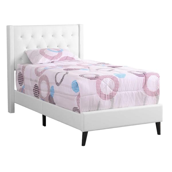 AndMakers Bergen White Twin Tufted Panel Bed