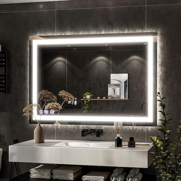 GLSLAND 47.6 in. W x 31.5 in. H Rectangular LED Light Anti-Fog Frameless Wall Bathroom Vanity Mirror