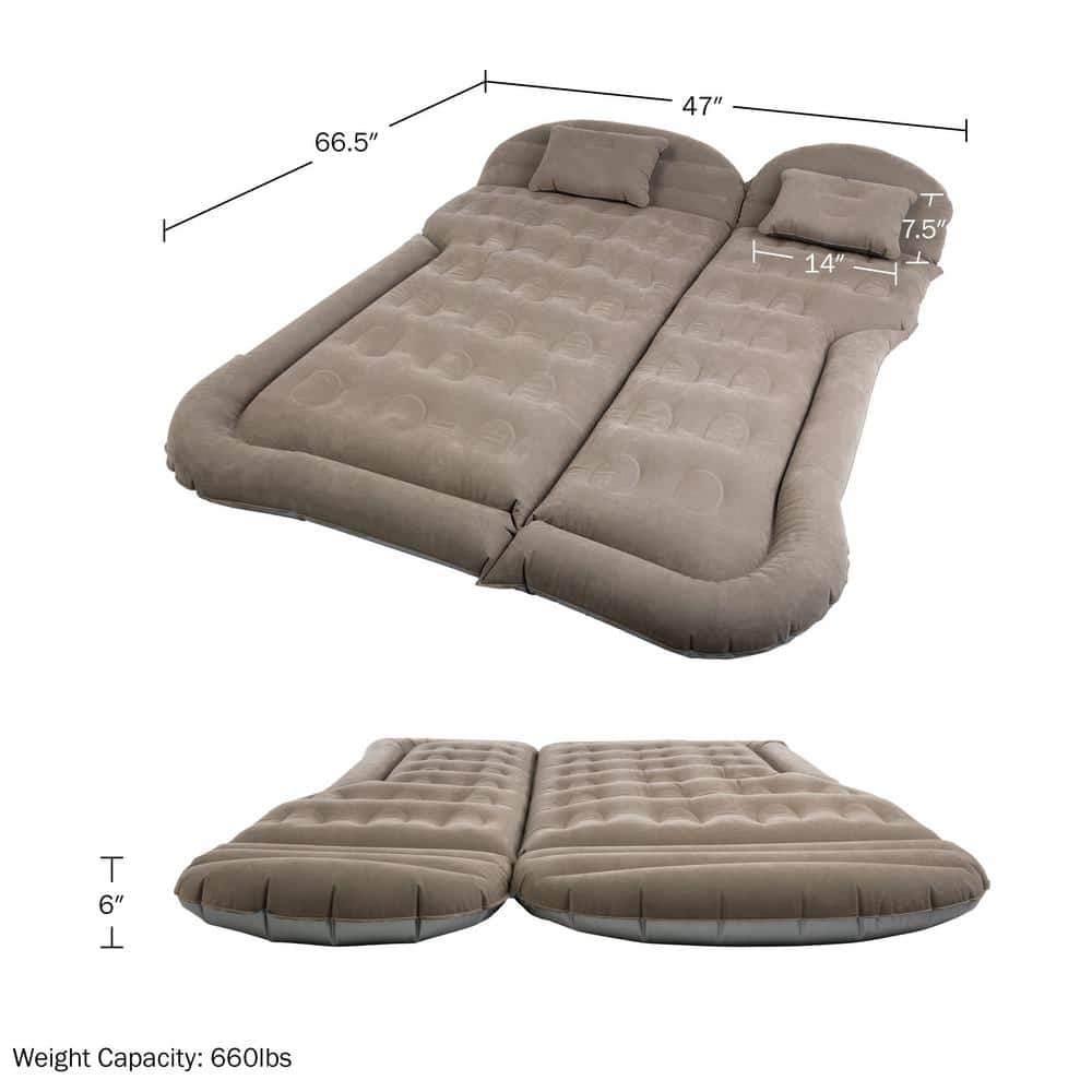 Gray Inflatable Car Air Mattress with Pump and Pillows