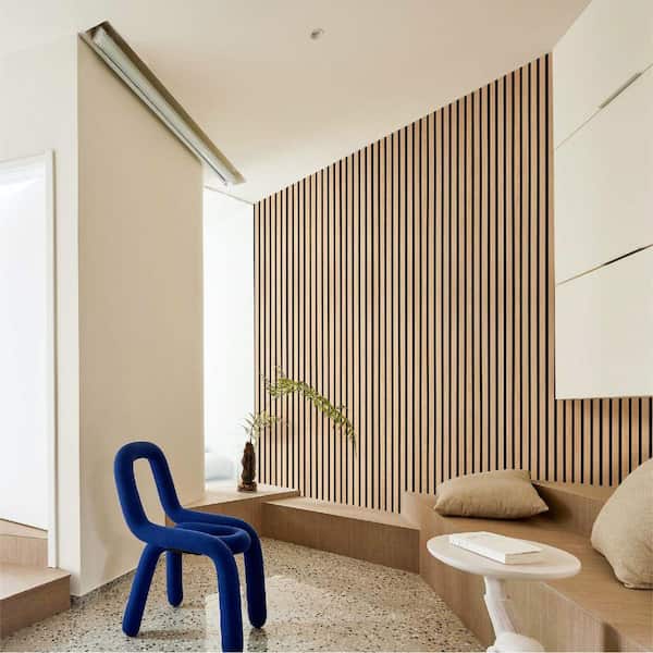 Warm Oak Wood Slat Wall Panels, 4-Pack Recyclable 3D Acoustic