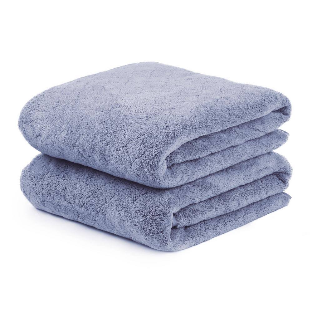 JML Bath Towel Set 2 Piece, Plaid Polyester Hotel & Spa Bath Towels, 30 x  60, White, Gray 